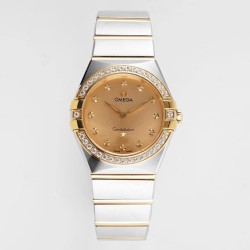  Omega-Constellation Ladies 28mm Diamonds YG/SS Gold Dial Dia AF Swiss Qtz
