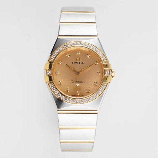  Omega-Constellation Ladies 28mm Diamonds YG/SS Gold Dial Dia AF Swiss Qtz