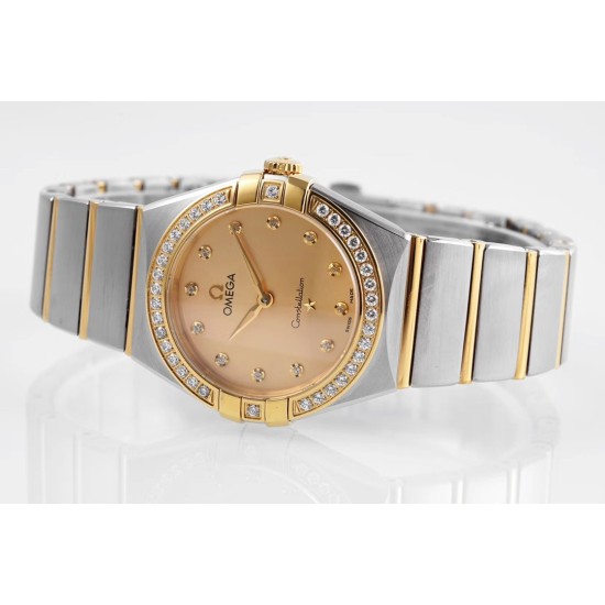  Omega-Constellation Ladies 28mm Diamonds YG/SS Gold Dial Dia AF Swiss Qtz