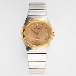  Omega-Constellation Ladies 28mm YG/SS Gold Dial Dia AF Swiss Qtz