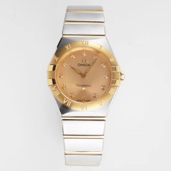  Omega-Constellation Ladies 28mm YG/SS Gold Dial Dia AF Swiss Qtz