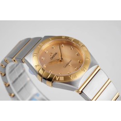  Omega-Constellation Ladies 28mm YG/SS Gold Dial Dia AF Swiss Qtz