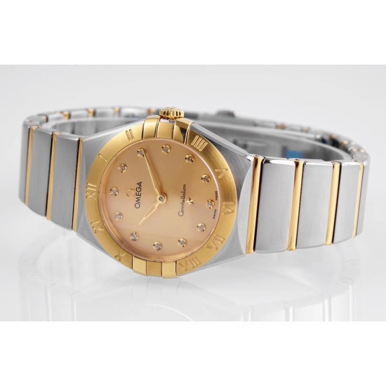  Omega-Constellation Ladies 28mm YG/SS Gold Dial Dia AF Swiss Qtz