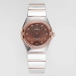  Omega-Constellation Ladies 28mm Diamonds RG/SS RG Dial Dia AF Swiss Qtz
