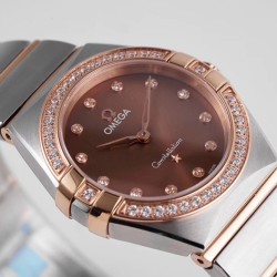  Omega-Constellation Ladies 28mm Diamonds RG/SS RG Dial Dia AF Swiss Qtz