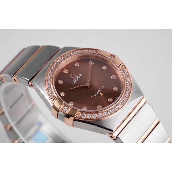  Omega-Constellation Ladies 28mm Diamonds RG/SS RG Dial Dia AF Swiss Qtz
