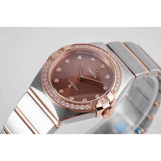  Omega-Constellation Ladies 28mm Diamonds RG/SS RG Dial Dia AF Swiss Qtz