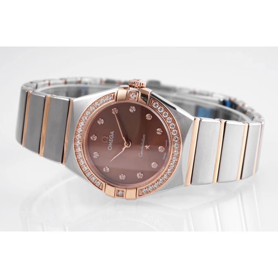  Omega-Constellation Ladies 28mm Diamonds RG/SS RG Dial Dia AF Swiss Qtz
