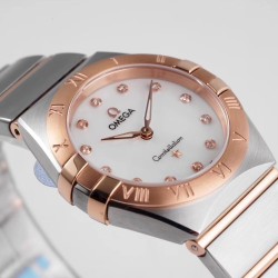  Omega-Constellation Ladies 28mm RG/SS White Dial Dia AF Swiss Qtz