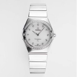  Omega-Constellation Ladies 28mm Diamonds SS/SS White Dial Dial AF Swiss Qtz