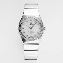  Omega-Constellation Ladies 28mm Diamonds SS/SS White Dial Dial AF Swiss Qtz