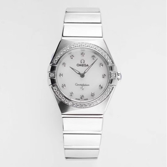  Omega-Constellation Ladies 28mm Diamonds SS/SS White Dial Dial AF Swiss Qtz