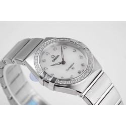 Omega-Constellation Ladies 28mm Diamonds SS/SS White Dial Dial AF Swiss Qtz