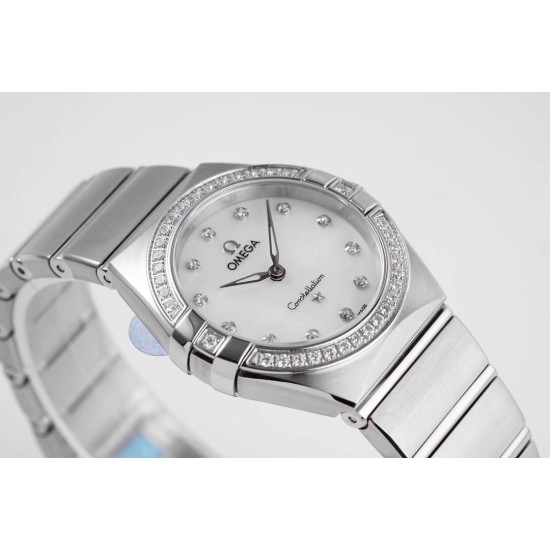  Omega-Constellation Ladies 28mm Diamonds SS/SS White Dial Dial AF Swiss Qtz