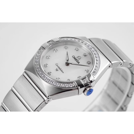  Omega-Constellation Ladies 28mm Diamonds SS/SS White Dial Dial AF Swiss Qtz