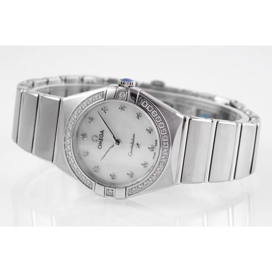  Omega-Constellation Ladies 28mm Diamonds SS/SS White Dial Dial AF Swiss Qtz