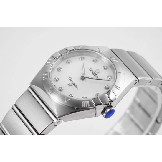  Omega-Constellation Ladies 28mm SS/SS White Dial Dial AF Swiss Qtz