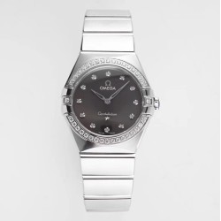  Omega-Constellation Ladies 28mm Diamonds SS/SS Black Dial Dial AF Swiss Qtz