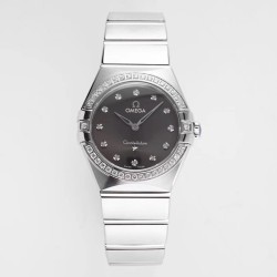  Omega-Constellation Ladies 28mm Diamonds SS/SS Black Dial Dial AF Swiss Qtz