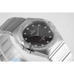  Omega-Constellation Ladies 28mm Diamonds SS/SS Black Dial Dial AF Swiss Qtz