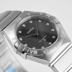  Omega-Constellation Ladies 28mm SS/SS Black Dial Dial AF Swiss Qtz