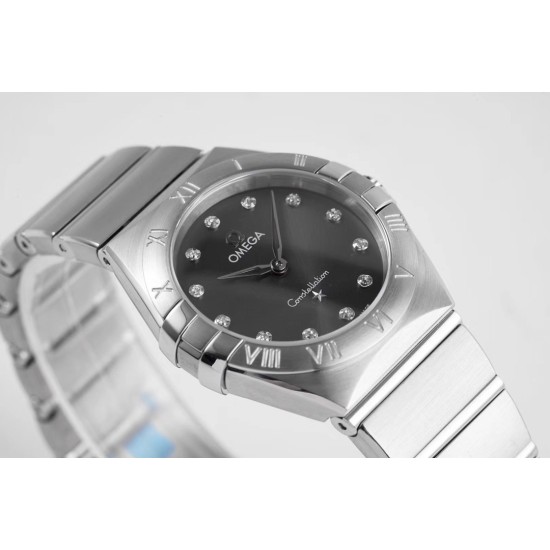  Omega-Constellation Ladies 28mm SS/SS Black Dial Dial AF Swiss Qtz