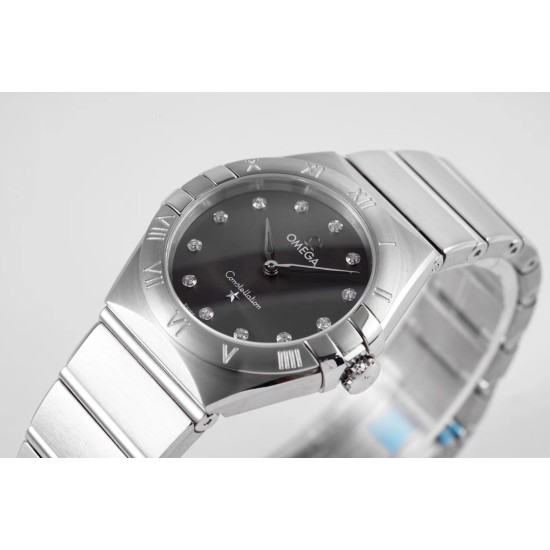  Omega-Constellation Ladies 28mm SS/SS Black Dial Dial AF Swiss Qtz