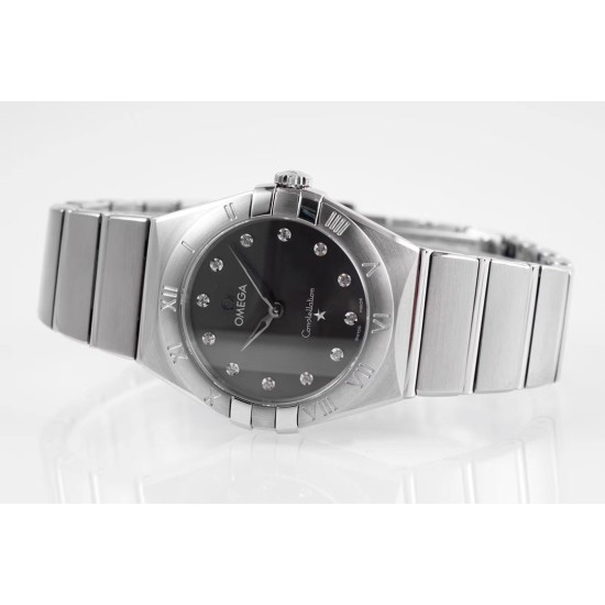  Omega-Constellation Ladies 28mm SS/SS Black Dial Dial AF Swiss Qtz