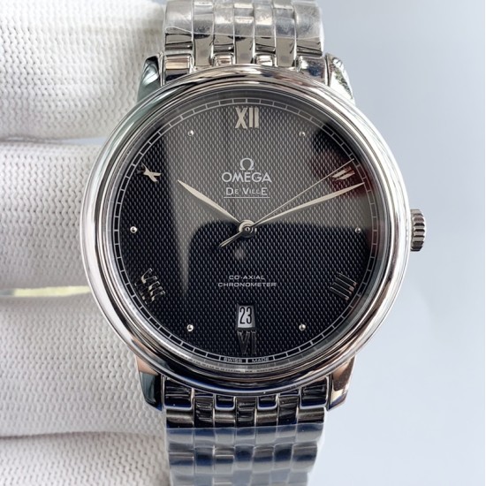  Omega-De Ville Prestige Mens 39MM SS/SS Black Patterned TWF Asia 2824