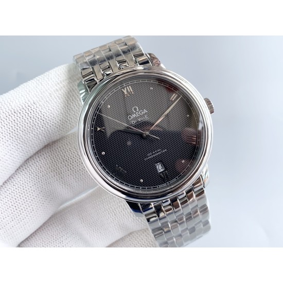  Omega-De Ville Prestige Mens 39MM SS/SS Black Patterned TWF Asia 2824
