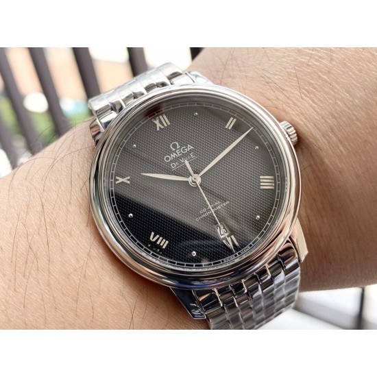  Omega-De Ville Prestige Mens 39MM SS/SS Black Patterned TWF Asia 2824