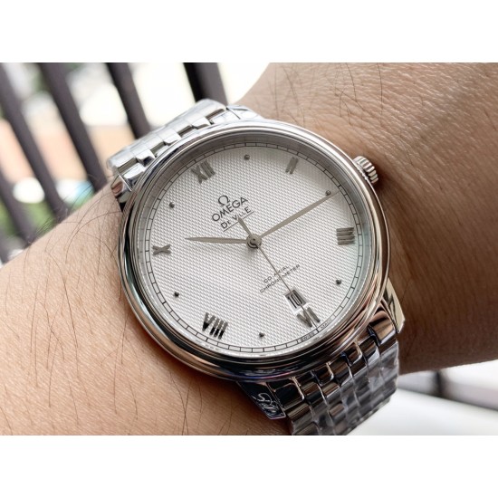  Omega-De Ville Prestige Mens 39MM SS/SS White Patterned TWF Asia 2824