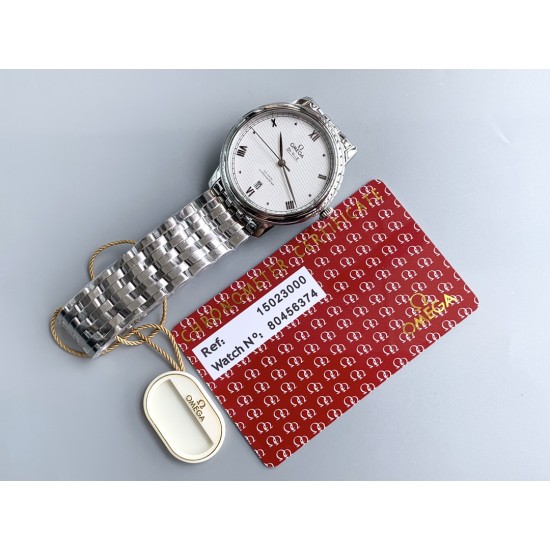  Omega-De Ville Prestige Mens 39MM SS/SS White Patterned TWF Asia 2824