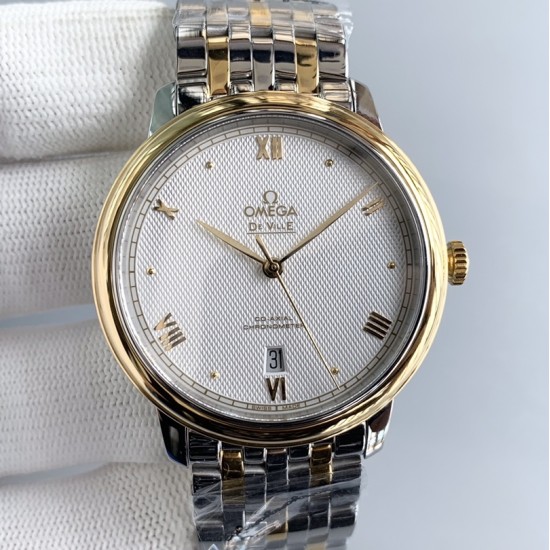  Omega-De Ville Prestige Mens 39MM YG/SS White Patterned Dial TWF Asia 2824