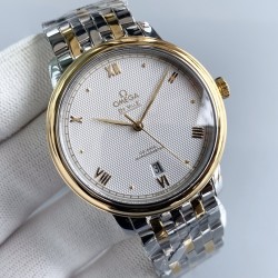  Omega-De Ville Prestige Mens 39MM YG/SS White Patterned Dial TWF Asia 2824