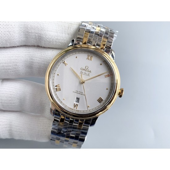  Omega-De Ville Prestige Mens 39MM YG/SS White Patterned Dial TWF Asia 2824