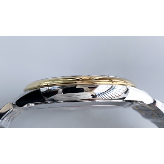  Omega-De Ville Prestige Mens 39MM YG/SS White Patterned Dial TWF Asia 2824