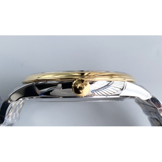  Omega-De Ville Prestige Mens 39MM YG/SS White Patterned Dial TWF Asia 2824