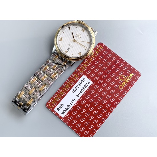  Omega-De Ville Prestige Mens 39MM YG/SS White Patterned Dial TWF Asia 2824