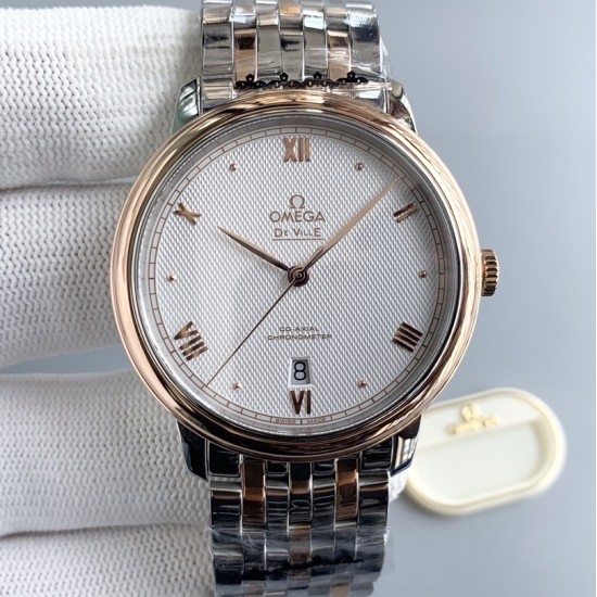  Omega-De Ville Prestige Mens 39MM RG/SS White Patterned Dial TWF Asia 2824