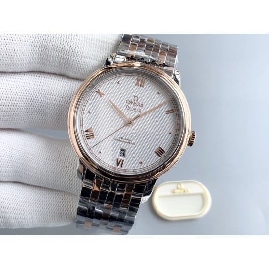  Omega-De Ville Prestige Mens 39MM RG/SS White Patterned Dial TWF Asia 2824