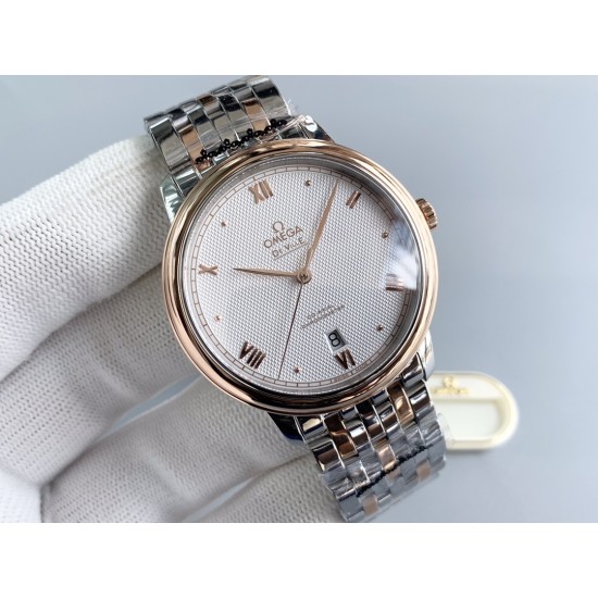  Omega-De Ville Prestige Mens 39MM RG/SS White Patterned Dial TWF Asia 2824