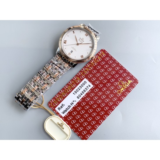  Omega-De Ville Prestige Mens 39MM RG/SS White Patterned Dial TWF Asia 2824