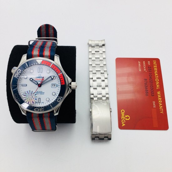  Omega-Seamaster Commander 007 40MM SS/NY White TWF MY8205 Mod