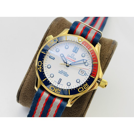  Omega-Seamaster Commander 007 42MM YG/NY White Dial OMF A2507