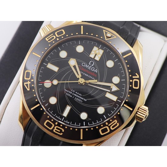 Omega-Seamaster 300m 007 50th 42MM YG/RU Black Dial OMF A2824