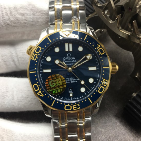  Omega-Seamaster 300m 42mm SS/YG/SS Blue Dial GBF A8800