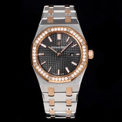 Audemars Piguet-Royal Oak Ladies 33mm 67651 Dia RG/SS Black TKF Swiss Qtz