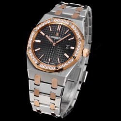 Audemars Piguet-Royal Oak Ladies 33mm 67651 Dia RG/SS Black TKF Swiss Qtz