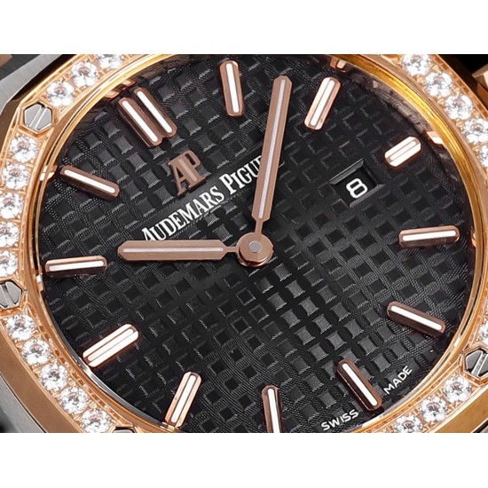 Audemars Piguet-Royal Oak Ladies 33mm 67651 Dia RG/SS Black TKF Swiss Qtz